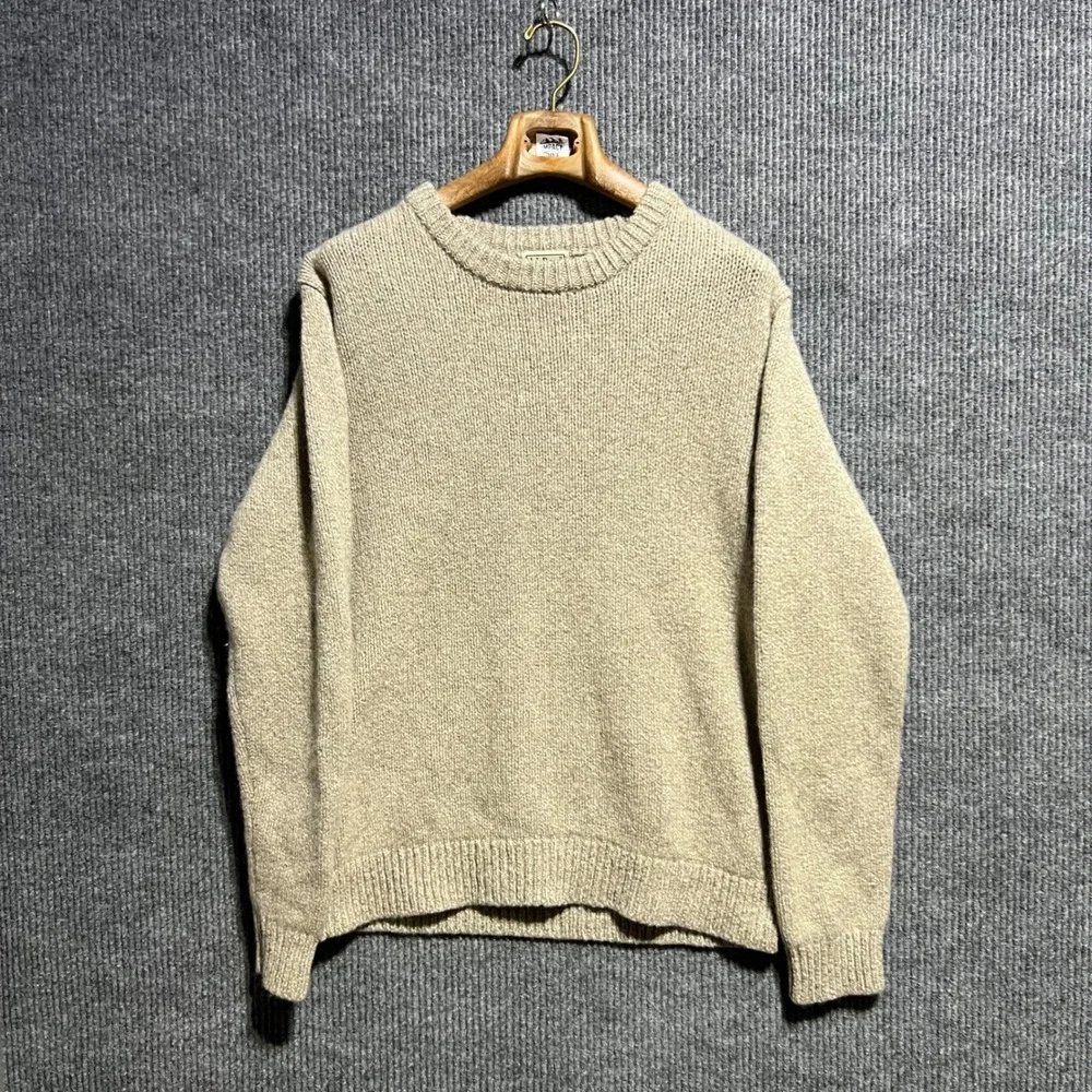 LL Bean Crewneck Sweater Mens L Regular Beige Lambswool Knit Pullover 509750